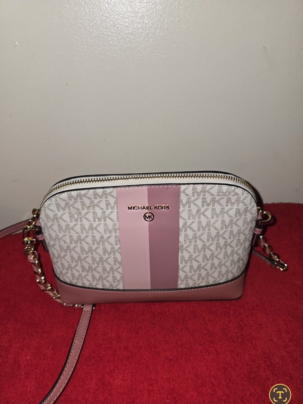 Michael Kors Pink Stripe Signature Crossbody Bag